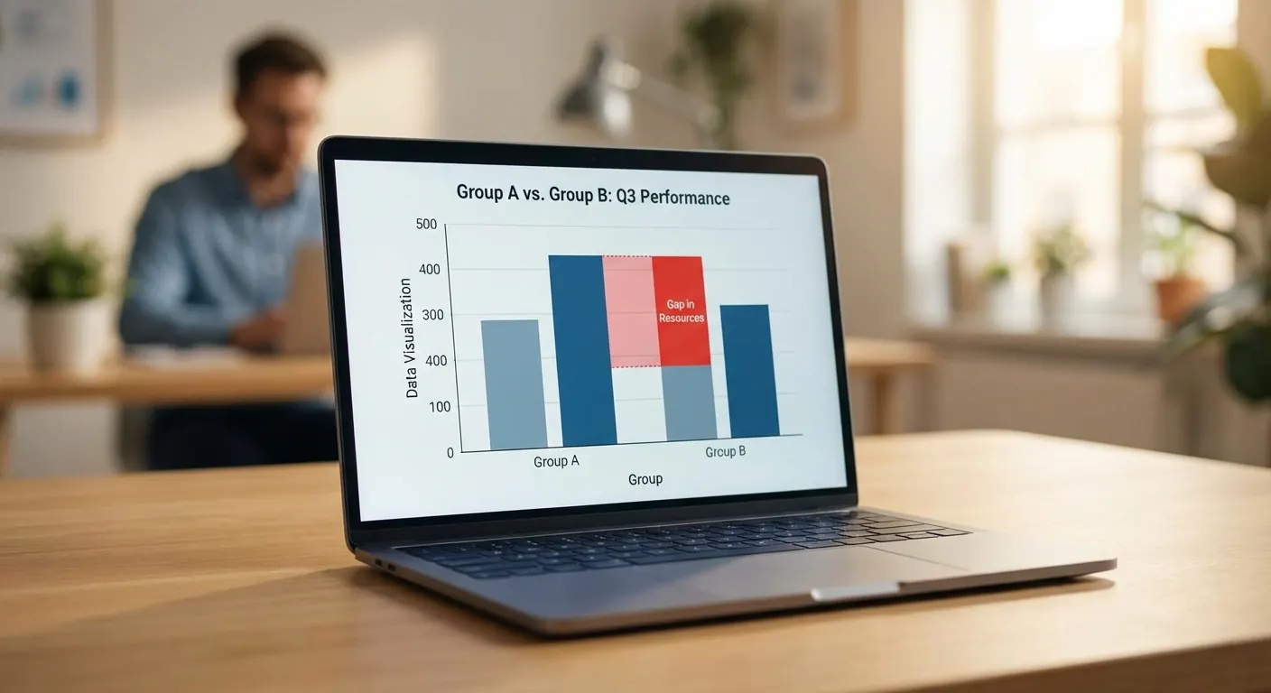 Bärbar dator med ett stapeldiagram som jämför två grupper