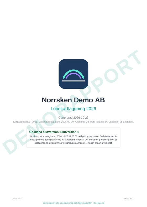 Försättsblad ur demorapporten för Norrsken Demo AB